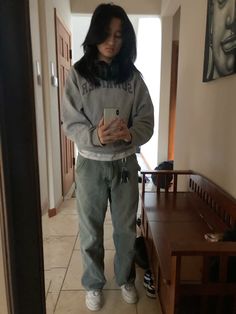 Vintage carhartt carpenter pants thrifted masc style outfit indie coolgirl8863 Masc Women Dressed Up, Fall Outfits Carhartt, Black Shirt Brown Pants Outfit Women, Tomboy 90s Outfit, Masc Back To School Outfits, Subtle Masc Outfits, Stem Females Outfits, Masc Outfits For Women Sweatpants