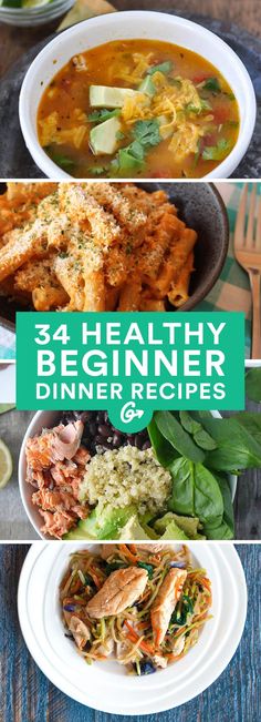 four different pictures with the words, healthy and delicious dinner recipes on top of them