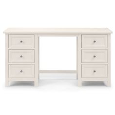 a white desk with four drawers on it