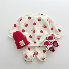 Strawberries Pullover Toddler Jogger Set. 2 pcs Material: Cotton True to size, please take your normal size *Accessories not included: Shoes & hat not included. Baby Ready, Cotton Sweatpants, Strawberry Print, Sweatshirt Set, Printed Joggers, Sweatpants Set, Tracksuit Set