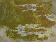 an oil painting of water lilies in a pond