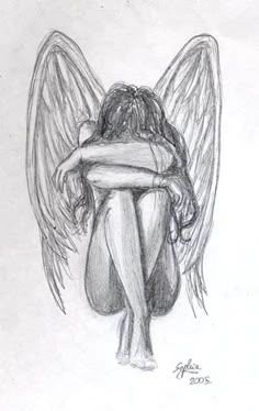 a pencil drawing of an angel hugging someone