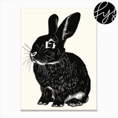 a black and white drawing of a rabbit with the letter s on it's chest