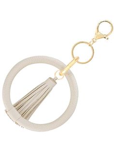 a keychain with a tassel hanging from it's center loop and a ring