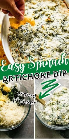 an easy spinach artichoke dip recipe with cheese and spinach in it