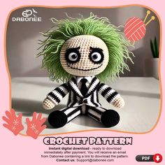 Beetlejuice Crochet Pattern Crochet Beetlejuice Free Pattern, Crochet Beetlejuice Pattern, Beetle Juice Crochet Patterns Free, Crochet Beetlejuice Pattern Free, Beetlejuice Crochet Pattern Free, Beetlejuice Crochet Pattern, Tim Burton Crochet, Horror Crochet Pattern, Crochet Beetlejuice