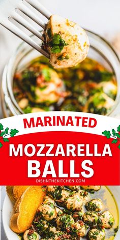 the cover of marinated mozzarella balls with broccoli and spinach