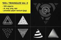 various shapes and sizes are shown in black and yellow colors, with the title'100 triangles vol 2 '