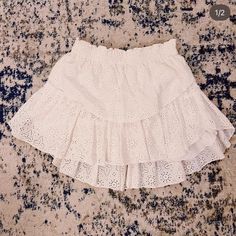 Loveshackfancy White Ruffle Eyelet Mini Skirt!! Size Small!! Super Cute, Perfect For Any Occasion!! Never Worn, Perfect Condition!! Brunch Ruffled Skirt, Feminine Skirt With Ruffles And Mini Hem, Brunch Skirt With Ruffles, Cute Ruffled Bottoms For Vacation, Cute Ruffled Mini Skirt For Day Out, Feminine Ruffled Skirt For Vacation, Cute Mini Skirt With Ruffle Hem, Cute White Tiered Skirt, Cute Tiered Skirt For Summer