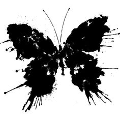 a black and white image of a butterfly with paint splatters on it's wings