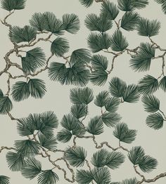 a wallpaper with green leaves and branches on it