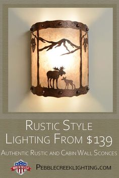 rustic moose style wall light fixture- made in USA Cabin Wall Sconces, Southwestern Lighting, Color Liner, Staircase Wall, Rustic Wall Sconces, Cabin Style