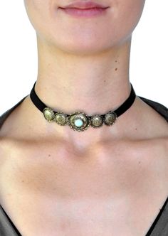 Jewel Cult - Silverado Choker Necklace, $18.00 (http://www.jewelcult.com/silverado-choker-necklace/) Antique Gold Pendant, Stone Choker, Gold Choker Necklace, Jewelry For Her, Black Stone, Western Style, Turquoise Stone, Gold Pendant, Western Fashion