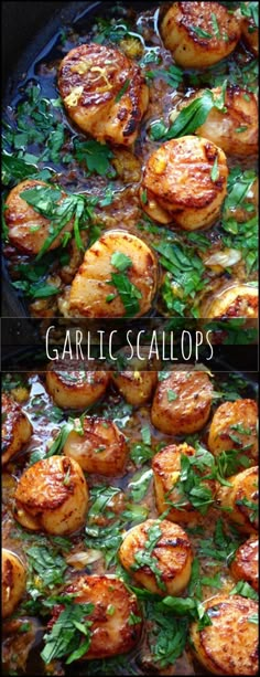 garlic scallops with spinach and parsley