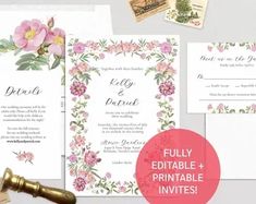 wedding stationery with pink flowers and greenery