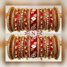 Make A Bold Statement With This Red & Gold Color Bridal Chura Set. Decorated With Beautiful Floral & Bell Shape Metal Figures. Glass Kundan Beading On Bangles Is Making This Ensemble Exclusive. A Glorious Masterpiece To Make You Look Glowy On Your Special Day. This is a set of 42 Bangles (21 For Each Hand). Festive Handwork Jewelry For Wedding, Red Kundan Traditional Wear For Wedding, Red Festive Traditional Wear For Ceremonies, Festive Bridal Sets With Gota Work For Wedding, Red Traditional Wear For Marriage, Red Traditional Marriage Wear, Elegant Handwork Jewelry For Wedding, Festive Red Embroidered Jewelry, Red Ceremonial Bridal Sets For Festivals