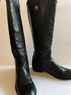 "Tall FRYE riding boots, great condition, no scuffs, scratches or discoloration.  Leg measure 16\", leather soles, 1\" heel.  smoke Free, inquiries Welcome" Classic Round Toe Knee-high Boots For Formal Occasions, Classic Knee-high Boots With Round Toe For Formal Occasions, Classic Knee-high Boots With Leather Sole For Riding, Classic Wide Calf Knee-high Boots For Riding, Riding Knee-high Boots With Leather Sole, Classic Riding Knee-high Boots Medium Width, Classic Knee-high Boots With Leather Sole And Almond Toe, Knee-high Boots With Leather Sole For Business, Classic Riding Boots Medium Width