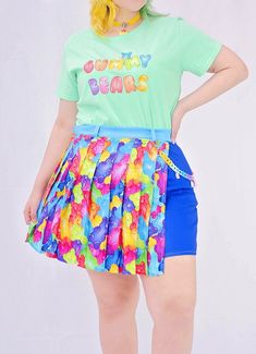 Gummy Bear Pleated Chain Skirt – In Control Clothing Trendy Multicolor Mini Skirt, Trendy Multicolor Pleated Mini Skirt, Green Pleated Party Skort, Trendy Multicolor Skort, Fun Multicolor Skirt For Summer, Fun Multicolor Summer Skirt, Playful Multicolor Mini Skirt For Summer, Multicolor Party Skort For Summer, Multicolor Skort For Summer Parties