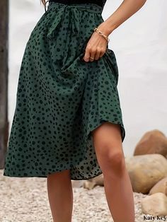 Katykey - Womens Leopard Print Tie Waist Mid-Length Skirt for Casual and Flared Summer Styling Green Midi Skirt For Summer, Casual Non-stretch Midi Length Skirt, Green Midi-length Bottoms For Summer, Green Midi Length Bottoms For Summer, Green Midi-length Summer Bottoms, Casual Midi-length Bottoms For Vacation, Casual Midi Length Bottoms For Vacation, Bohemian Midi Bottoms For Beach, Bohemian Midi Length Bottoms For Beach