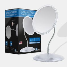 an image of a vanity mirror with light on it's side and the box next to it