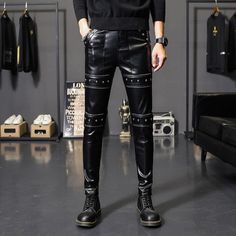 Unleash your style with Men's Biker Club Pants! 🏍️🔥 Perfect for parties and adventures, these pants offer comfort and durability. Stand out from the crowd with an edgy and sleek style! 💥🕺🏻💫 Features: 🏍️ Edgy Faux Leather: Crafted with bold faux leather for a rebellious look. 🤘 🌃 Night-Out Style: Perfect for clubbing and night-outs. 🌙🕺 🎯 Sleek Zipper Fly: Zipper fly closure for a contemporary touch. 🔥 🔒 Convenient Pockets: Functional pockets for added practicality. 📱💼 👖 Confident Punk Style Bottoms With Belt Loops For Winter, Edgy Winter Pants With Belt Loops, Punk Style Leather Pants For Winter Streetwear, Trendy Slim Fit Winter Pants, Casual Pants For Biker Events In Fall, Biker Style Pants For Streetwear In Fall, Black Fitted Pants For Biker Events, Rocker Style Black Pants For Fall, Edgy Pants For Biker Events In Fall