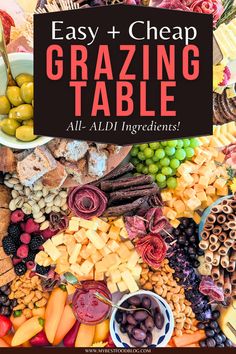 a photo of a cheap grazing table Wedding Appetizer Ideas Cheap, Grazing Platter Ideas, Table Charcuterie, Cheap Appetizers, Best Party Appetizers, No Cook Appetizers, Printable Shopping List