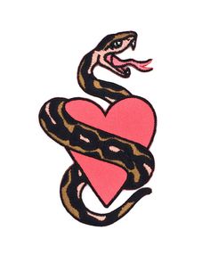 a patch with a snake on it and a heart in the shape of a heart