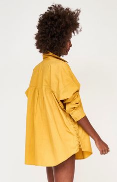 Oversized blouse with front button placket Gathered at back yoke Full length sleeves tapered at cuff with button closure Patch pockets on chest with button flaps Button detailing on side seams 100% cotton poplin Made in India Oversized Blouse, Cotton Poplin, Oversized Fits, Kyoto, Length Sleeve, New Color, Full Length, How To Wear, Color