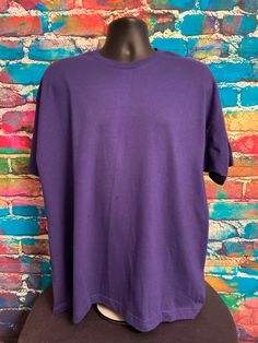 "Brand New Vintage 1993 Fruit of the Loom Casualwear Ladies Purple Plain T-Shirt. Size XL, Color: Purple, Single-Stitch, Made in USA, 100% Cotton 23 1/4\" armpit to armpit 25\" collar to bottom 28 3/4\" top to bottom" 90s Style Relaxed Fit Crew Neck T-shirt, 90s Style Oversized Short Sleeve T-shirt, Purple Cotton Crew Neck T-shirt, Basic Purple Short Sleeve T-shirt, Purple Plain Short Sleeve Top, Purple Plain Crew Neck Top, Oversized 90s T-shirt With Crew Neck, Oversized 90s Crew Neck T-shirt, 90s Crew Neck Top With Relaxed Fit