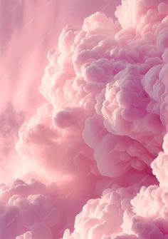 the sky is filled with pink clouds and some white fluffy clouds in the middle of it