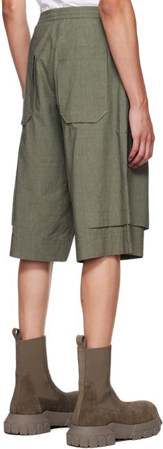 Plain-woven cotton shorts. · Layered construction · Elasticized waistband · Four-pocket styling Supplier color: Olive Green Wide-leg Shorts With Pockets, Green Wide Leg Shorts With Pockets, Summer Bermuda Bottoms With Cargo Pockets, Green Relaxed Fit Wide Leg Shorts, High-waisted Cotton Cargo Shorts For Work, Spring Bermuda Cargo Pants, Summer Bermuda Pants With Cargo Pockets, Spring Workwear Cotton Cargo Shorts, Summer Cotton Cargo Shorts For Workwear