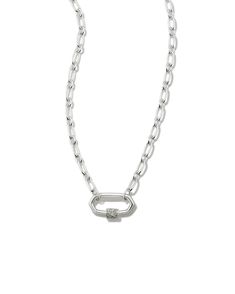 The latest in layering. A trending linked chain elevated to heirloom status, the Bristol Sterling Silver Link Necklace in White Sapphire is a not-so-basic basic, designed to last. Metal Sterling Silver Why Sterling Silver? Our Sterling Silver collection features elevated styles to wear time and time again. With a base of both pure silver and copper, Sterling Silver provides a precious yet affordable option that offers long-lasting wear and shine and is the perfect addition to your Demi-Fine jewe Kendra Scott Necklace Silver Chain, Silver Necklace Stack, Double Band Ring, Silver Link Necklace, Huggie Earrings Silver, Double Band Rings, Layered Necklaces Silver, Silver Collection, Silver Ear Cuff