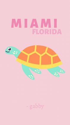 a pink background with an image of a turtle and the words miami florida on it