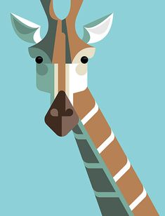 a giraffe's head is shown in this minimalist style poster print