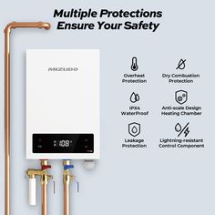 an image of a tankless water heater with instructions on how to use it