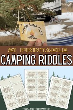 camping riddles for kids to play in the snow with text overlay that reads, 21 printable camping riddles