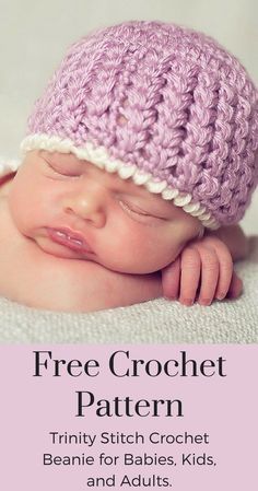 a baby wearing a crochet hat with the words free crochet pattern