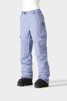 a mannequin wearing blue snow pants and black shoes with white shirt on top