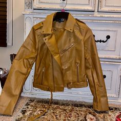 Perfect Condition Never Worn Chic Brown Biker Jacket For Fall, Trendy Brown Biker Jacket For Spring, Trendy Brown Leather Jacket For Spring, Chic Brown Biker Jacket For Spring, Leather Jackets, Tan Leather, Jackets & Coats, Leather Jacket, Jackets For Women