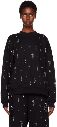 3.1 Phillip Lim: Black Drip Embellished Compact Sweatshirt | SSENSE Crystal Hoodie, Embellished Hoodie, Hoodie Diy, Mock Neck Sweatshirt, Embellished Sweatshirts, Classy Christmas, Embellished Sweaters, Perfect Pant, 3.1 Phillip Lim