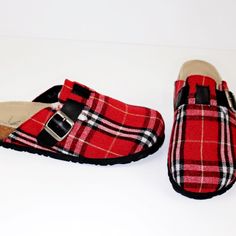 Nwot White Mountain “Getty” Plaid Mules Clogsslip On Style Flat Heelleatherfabric Upper Buckle Strap Casual Red Clogs With Cushioned Footbed, Red Casual Mules With Rubber Sole, Casual Red Mules With Rubber Sole, Red Slip-on Casual Clogs, Casual Red Slip-on Clogs, Red Synthetic Clogs With Cushioned Footbed, Casual Red Clogs With Flat Heel, Casual Red Synthetic Mules, White Mountain Shoes