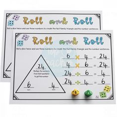 two posters with dices and numbers for roll and roll game on them, one has the