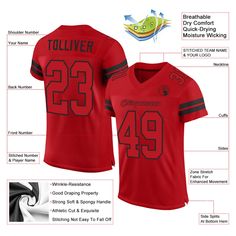 Order the jersey with special name & number you want from our shop, making a vibrant look on the field or daily life! Features: 1. Material: 100% Recycled Polyester-Body; 88% Nylon/12% Spandex-Neckline, Sides, Sleeves 2. Fit: Authentic jerseys have an athletic cut that fits snug in the chest and shoulders. 3. Stitched tackle twill name and numbers 4. Sublimated stripes on sleeves 5. Zone stretch fabric for enhanced movement; Tailored fit designed for movement 6. Moisture-wicking fabric has spong Red Jersey, Jersey Football, St. Patricks Day, Blue Football, Personalized Football, Alpha Kappa Alpha, Sports Lover, 3d Pattern, Football Outfits