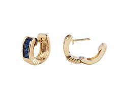 With their modern design and hint of texture, these Retrouvai huggies also possess an easy, effortless elegance. The wide, 14K yellow gold huggies have a front surface of channel set baguette royal blue sapphires. Tiny 14K yellow gold lines add a hint of texture to the composition. These are the earrings you can wear for any occasion and with any outfit!total length : 1/2"14K yellow gold hoop width : 6mmbaguette blue sapphires : 2mm x 4mm each : 1.4cttw14K yellow gold latch backs Gold Huggies, Gold Line, Huggie Earrings, Channel Set, Effortless Elegance, Gold Hoop, Huggies Earrings, Blue Sapphire, Royal Blue