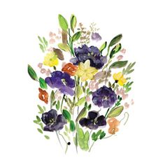 watercolor painting of an arrangement of flowers