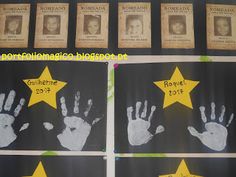 handprints are displayed on black paper with yellow stars