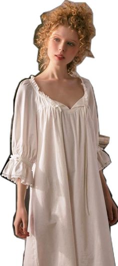 Summer Long Sleeve Sleep Nightgown, Feminine Summer Sleepwear For Home, Cottagecore White Nightgown For Home, White Cottagecore Nightgown For Home, White Cottagecore Nightgown, Summer Long Sleeve Chemise For Bedtime, Spring Sleepwear Chemise With Feminine Style, Spring Sleepwear Chemise In Feminine Style, Spring Sleepwear Feminine Chemise