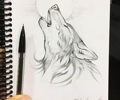 a drawing of a wolf with the moon in the background