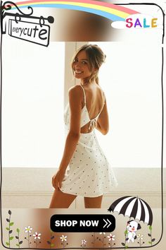 Sexy Women Polka Dot Spaghetti Strap Sress Backless Tie Up Holiday V Neck Dress Ladies Boho Beach Dresses Summer Boho Beach Dress, Beach Dresses Summer, Dresses Summer, Boho Beach, Beach Dresses, V Neck Dress, Womens Fashion Casual, Suspenders, Spaghetti Strap