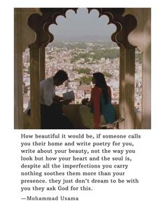 a man and woman sitting on top of a window sill next to each other